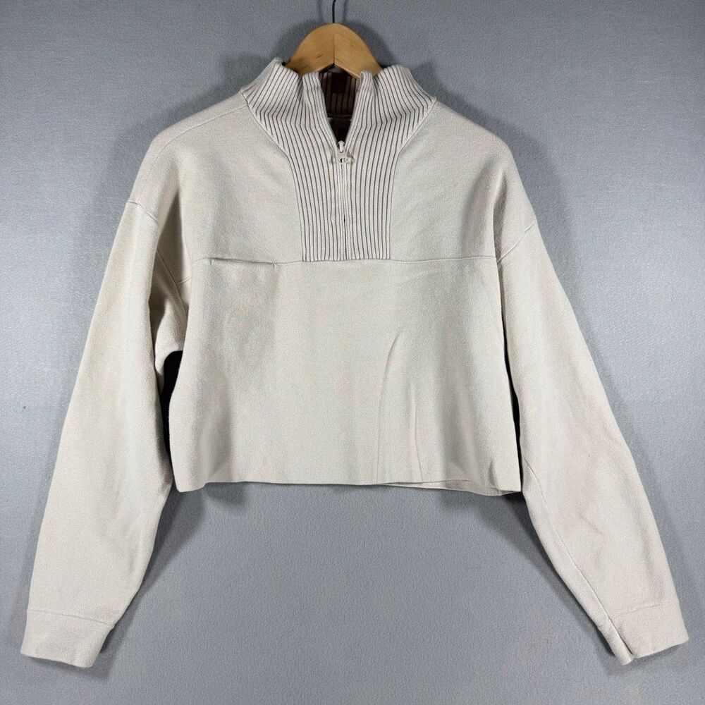 Lunya Cozy Collared Quarter Zip Pullover XS Cream Cotton Silk